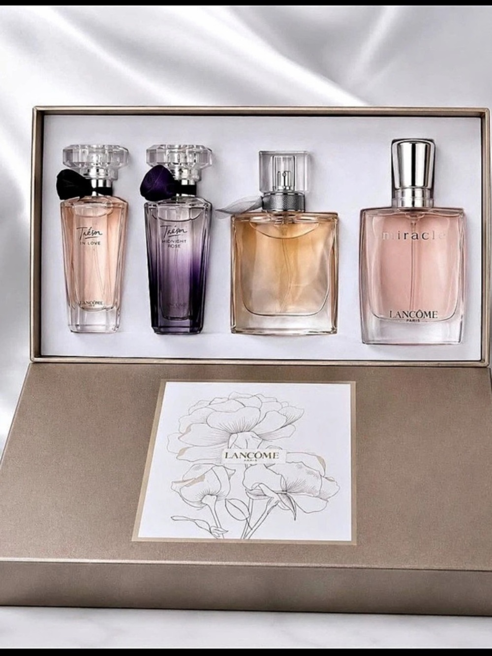 Lancôme 4-Piece Miniature Fragrance Gift Set Pink & Purple NWT